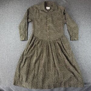 Vintage Calvin Klein Sport Dress Women 8 Olive Green Ditzy Floral Gathered Skirt